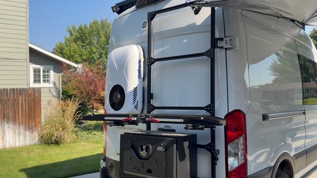 2022 Ford Transit Van Builder Solves a Full Roof Problem With a Rear-Door Dual Mount AC