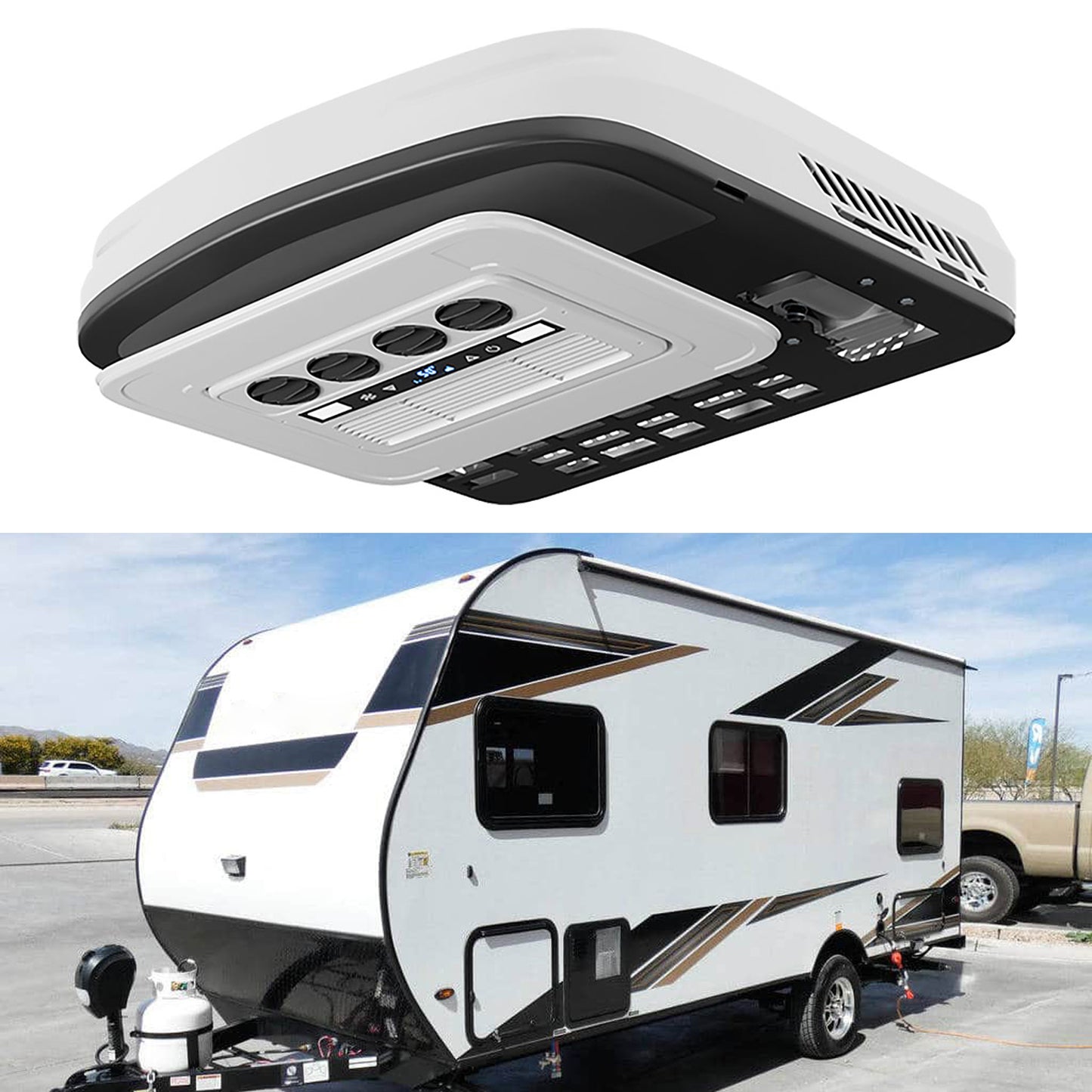 RV Air Conditioner, 12V/24V/48V Rooftop Air Conditioner with Heater for RVs, Vans, Campers, Tractor, Trucks