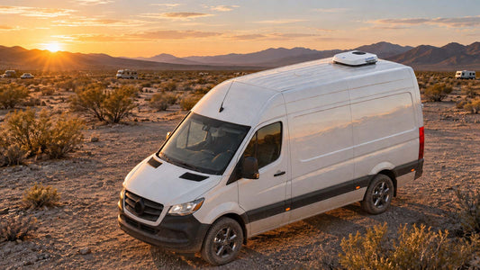 best fall rv destinations 2026: a 12V rooftop AC at a Quartzsite LTVA in late October