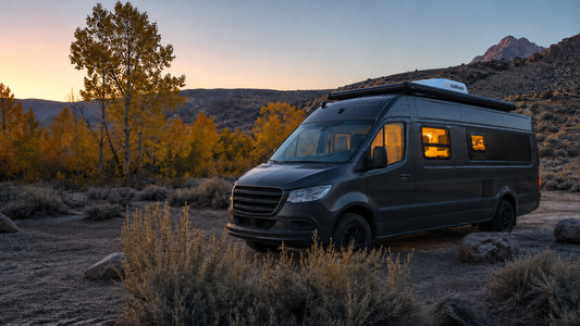 shoulder season rv camping with a 12V rooftop air conditioner: 85°F afternoons and 42°F dawns handled by one unit