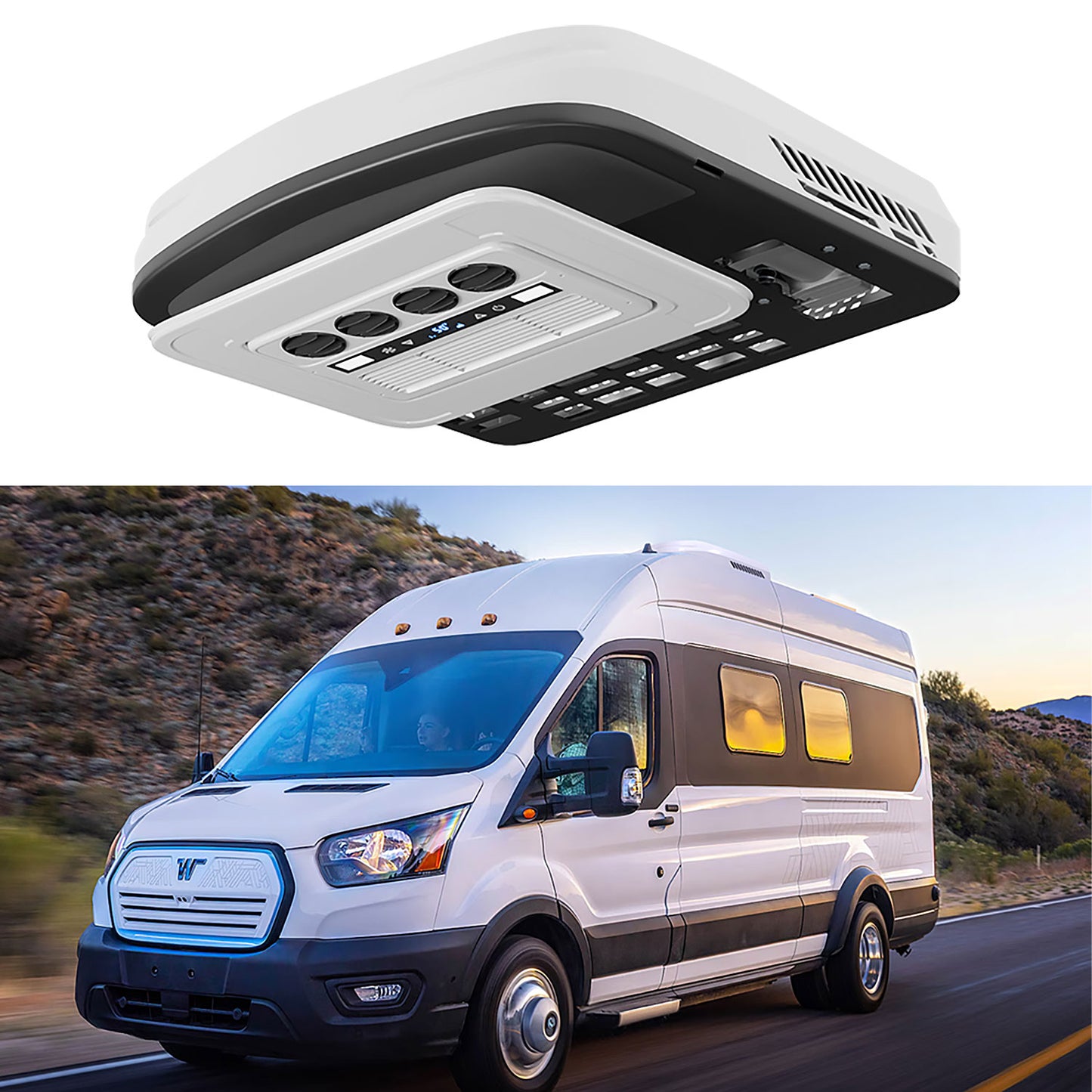 RV Air Conditioner, 12V/24V/48V Rooftop Air Conditioner with Heater for RVs, Vans, Campers, Tractor, Trucks